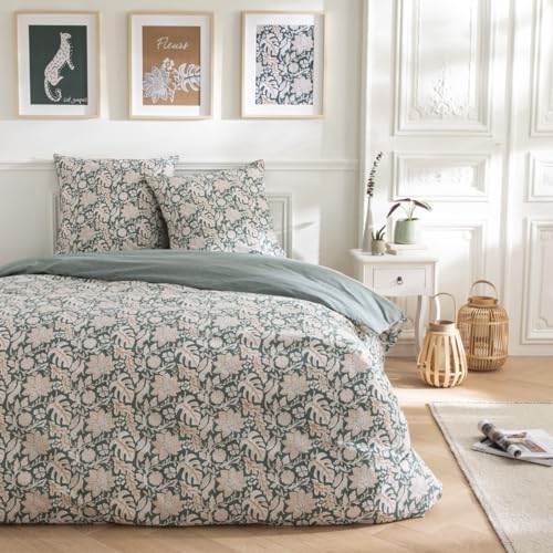 LEVASSEUR parure de lit coton vert 260x240cm floral