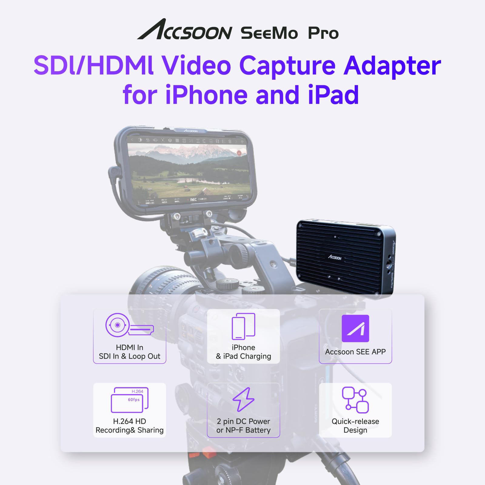 Accsoon SeeMo Pro adaptateur vidéo SDI HDMI vers USB-C iPhone