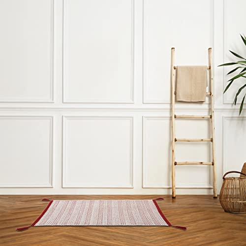 Levasseur tapis de bain coton tissé terracotta pompons 50x80cm