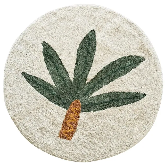 LEVASSEUR Kids tapis enfant rond coton palmier blanc 80x80cm