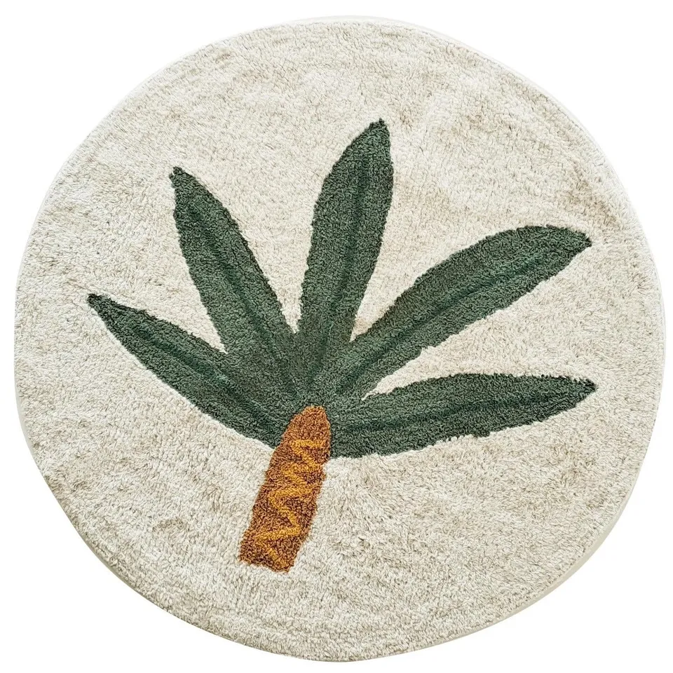 LEVASSEUR Kids tapis enfant rond coton palmier blanc 80x80cm