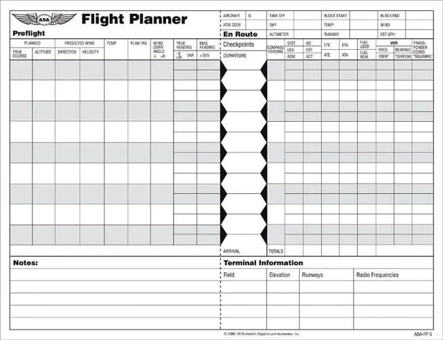 ASA Log de navigation Flight Planner Pad bloc 48 fiches