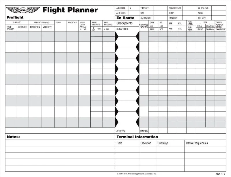 ASA Log de navigation Flight Planner Pad bloc 48 fiches