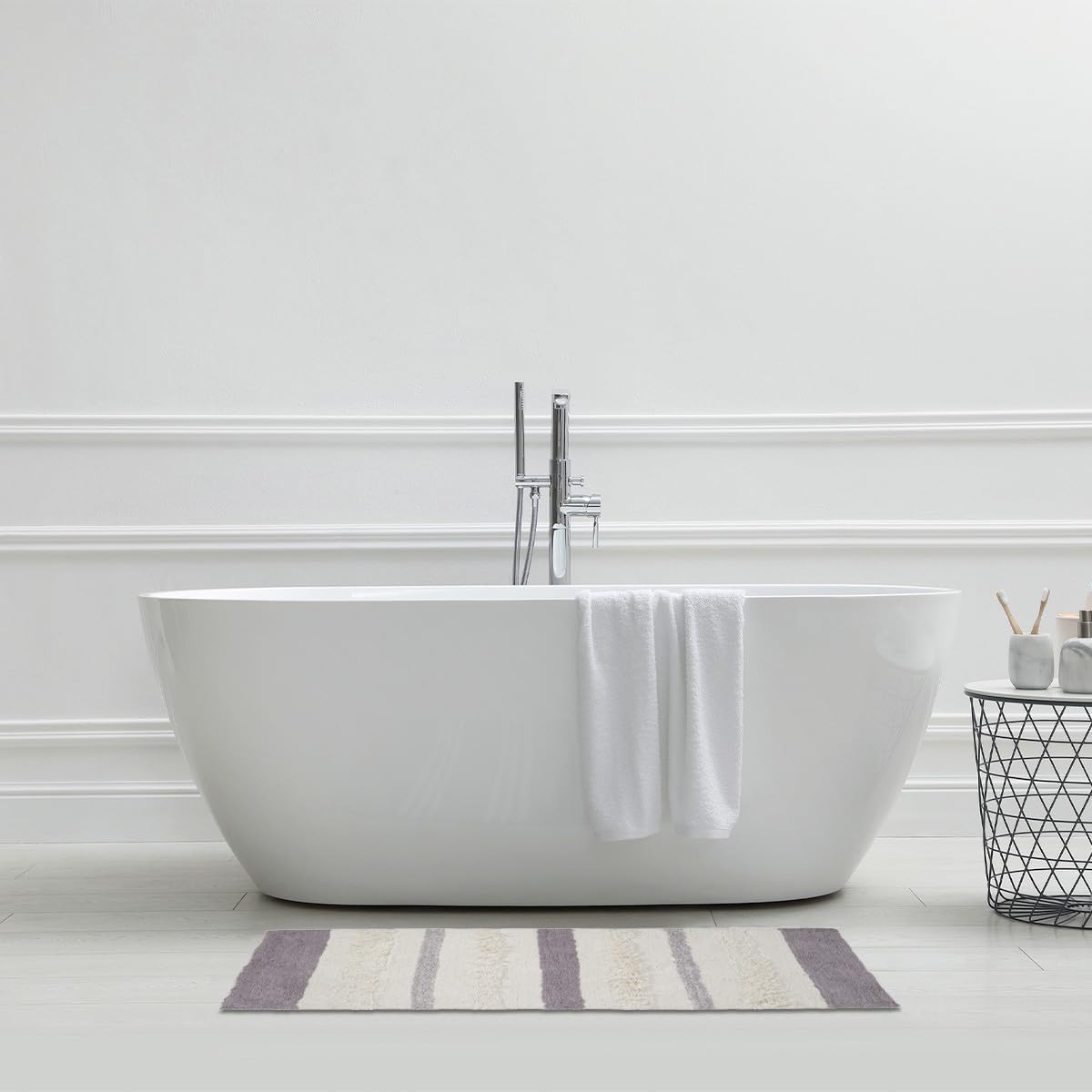 LEVASSEUR Tapis de Bain 60x120cm Blanc Chris Coton