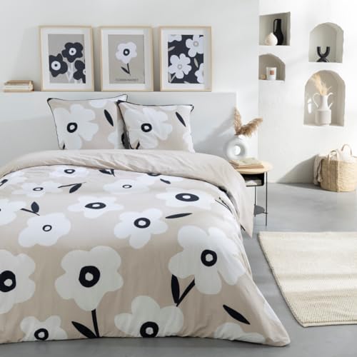 Levasseur Linge de lit Lena parure coton beige fleur 240x220