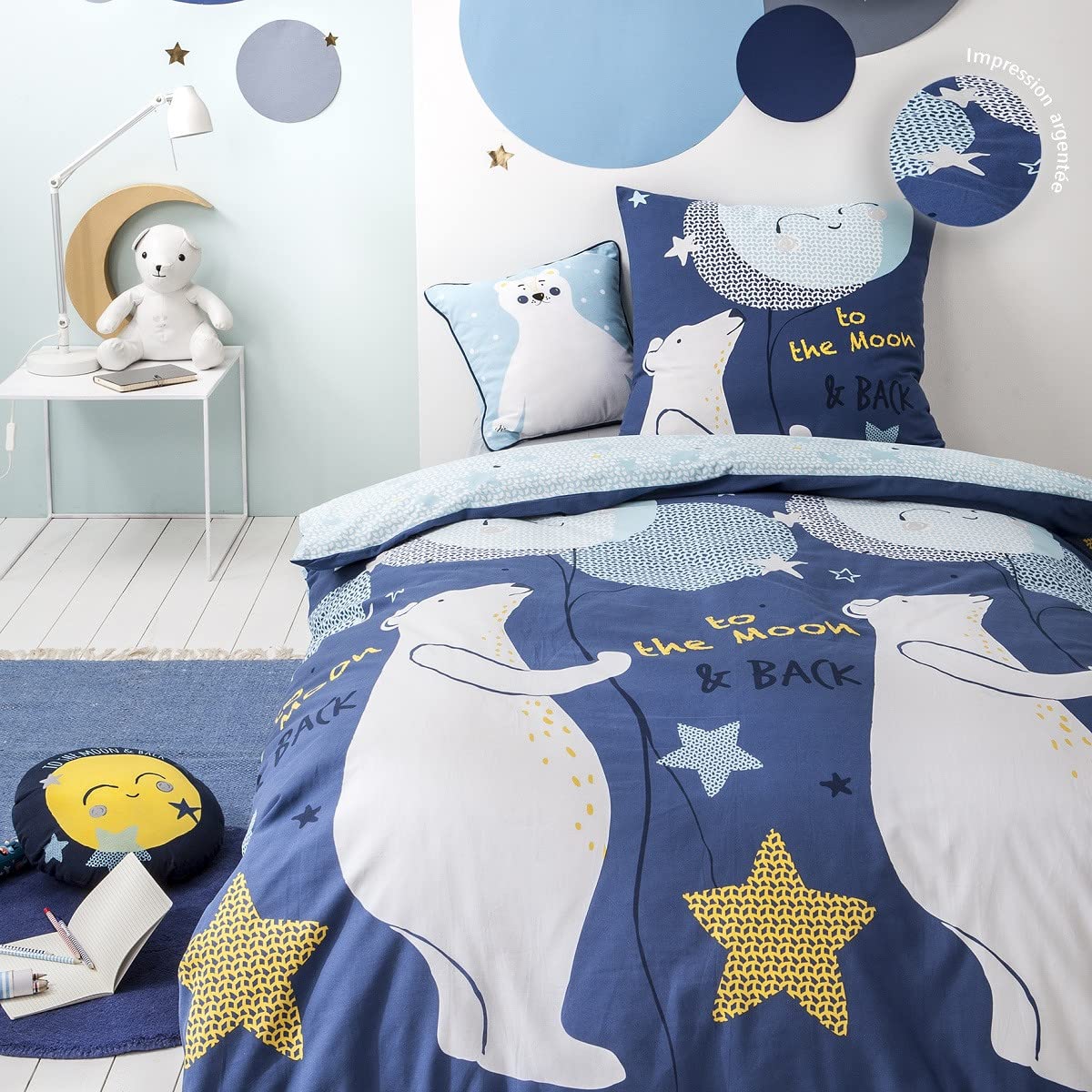 Levasseur Kids Coussin enfant Ours bleu 40x40cm coton