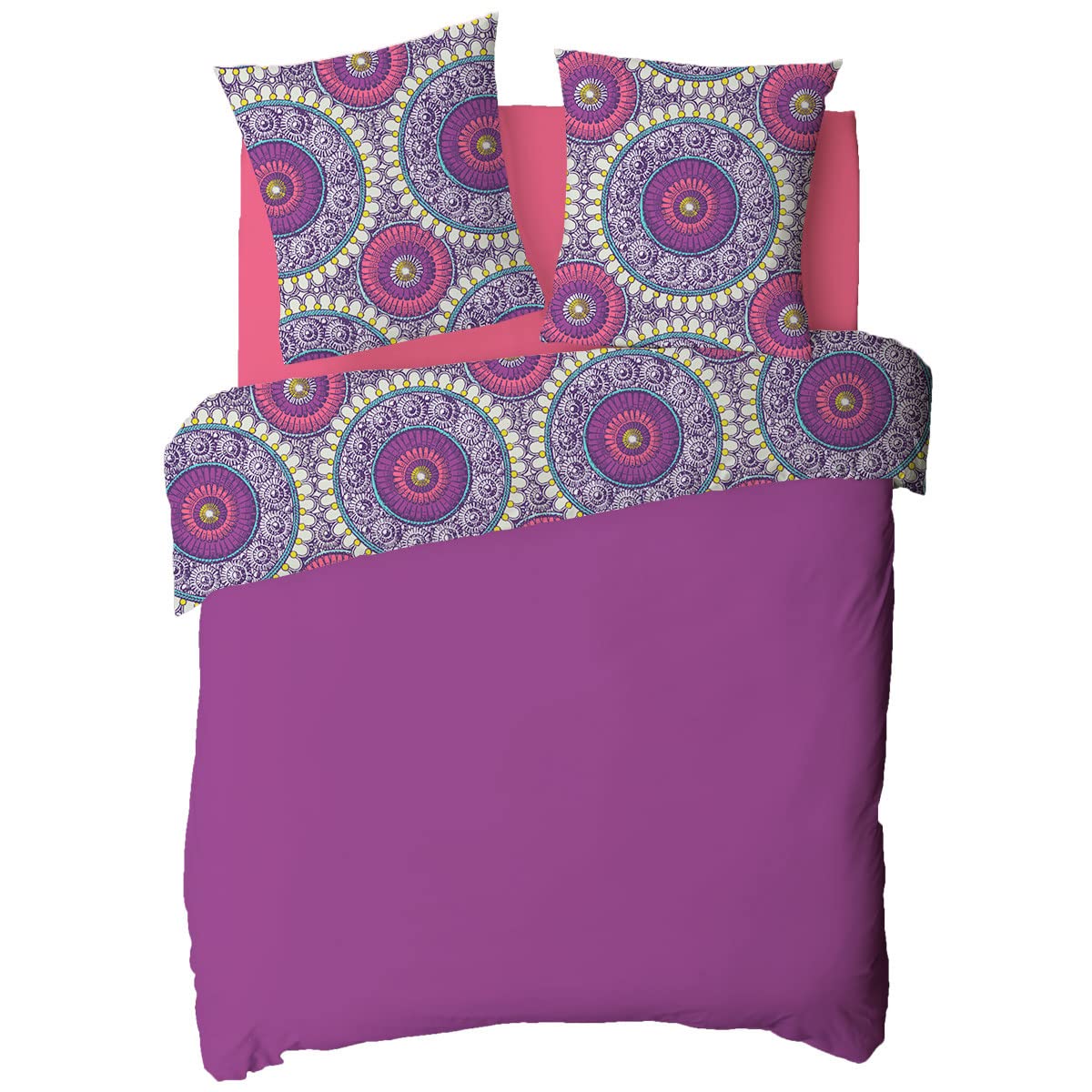 LEVASSEUR parure de lit 3 pièces satin 260x240cm rosaces