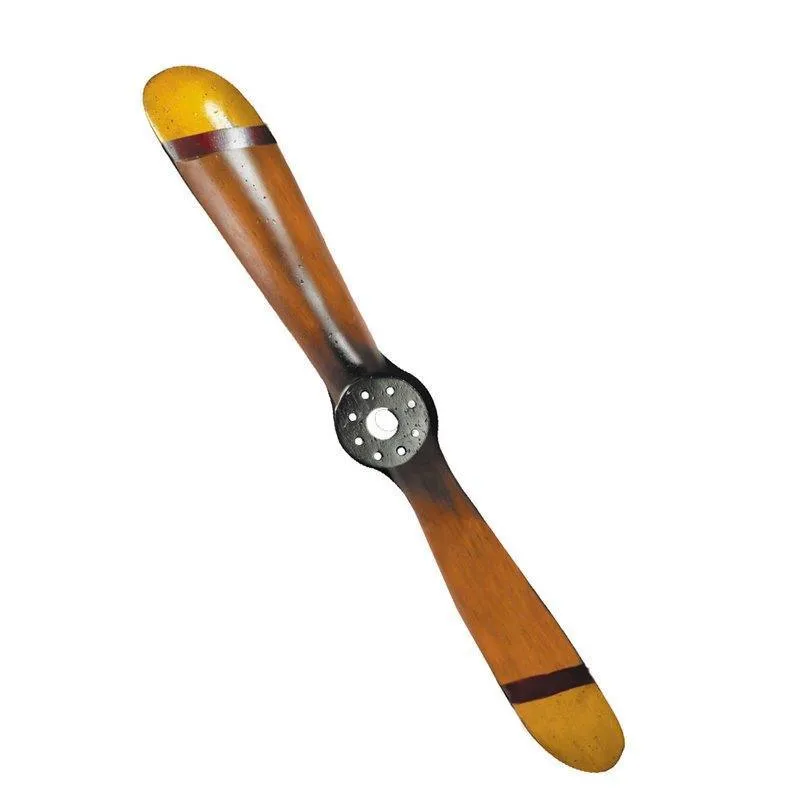 Hélice rétro bois rouge jaune patinée déco 70 cm