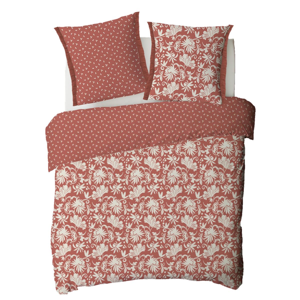 LEVASSEUR Noria Parure de Lit 260x240 Terracotta Coton 57 Fils