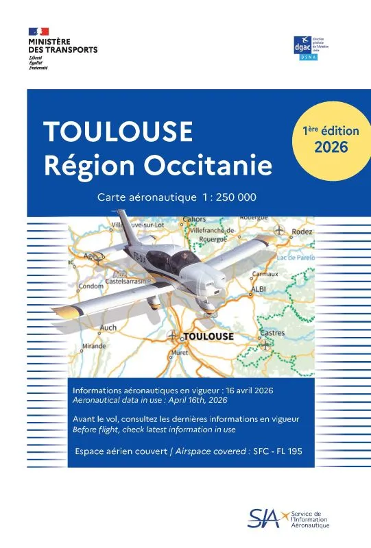 SIA Carte VFR Toulouse Occitanie 2026 1/250 000 carte aéronautique