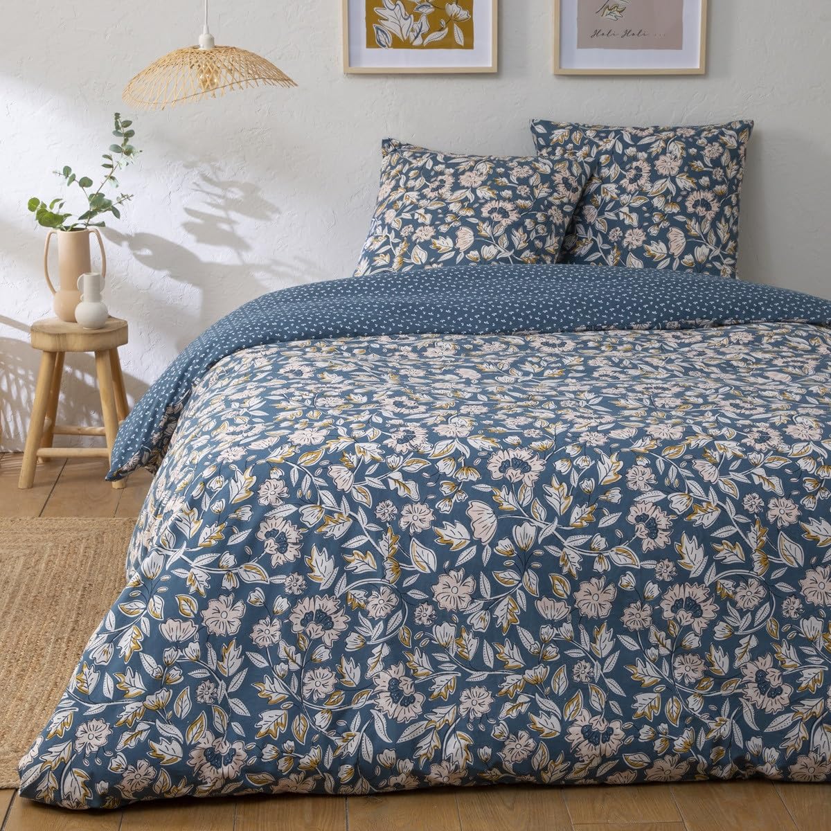 Levasseur Frida 260x240cm parure de lit percale coton bleu