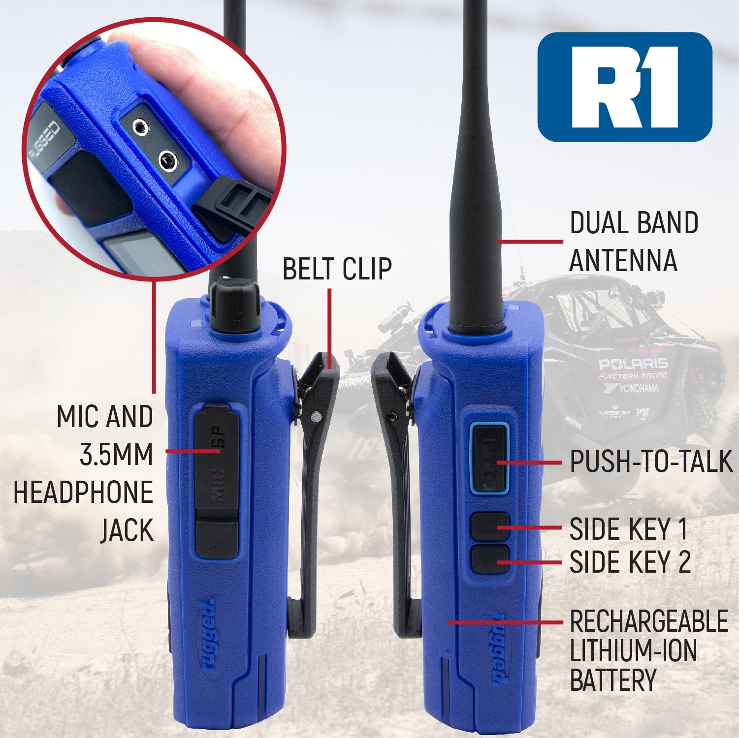 Rugged Air RACE Kit Intercom Moto Radio R1 + PTT