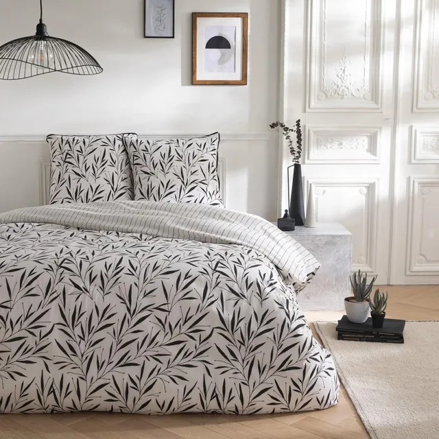 Levasseur Nina Parure lit coton blanc 240x220cm feuillage