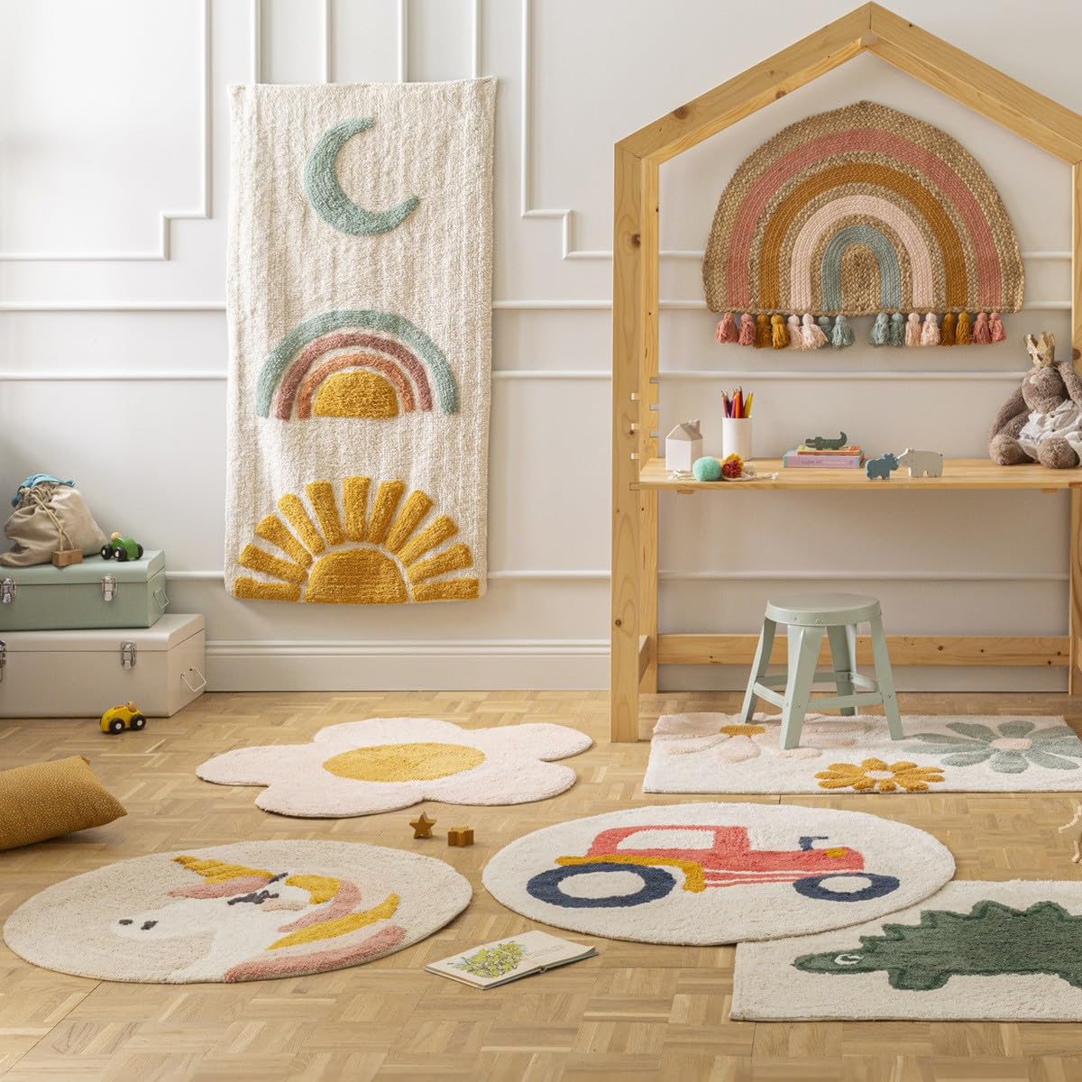 Levasseur Kids Tracteur tapis rond coton rouge 80x80