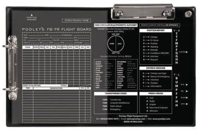 La Boutique du Pilote Pooleys FB-7R planchette de vol PVC