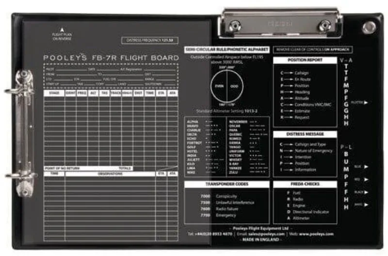 La Boutique du Pilote Pooleys FB-7R planchette de vol PVC