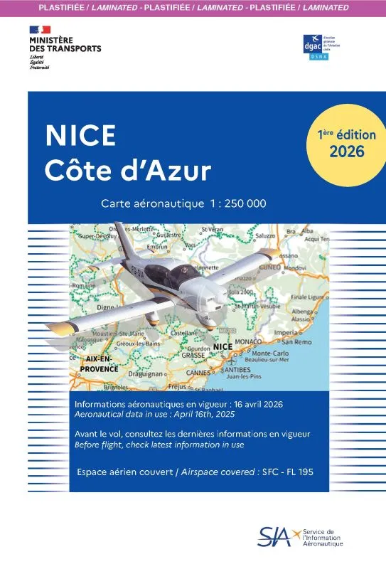 SIA Carte VFR Nice 2026 plastifiée 1/250 000