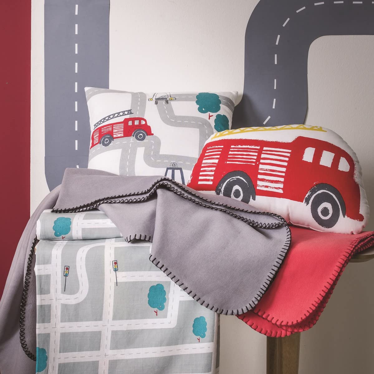Levasseur Kids Coussin coton blanc Circuit 40x40cm lavable