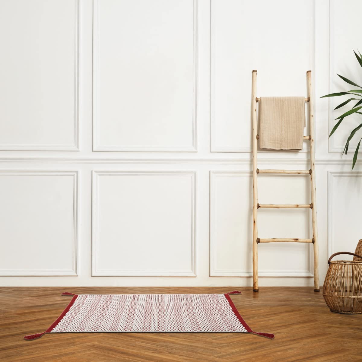 Levasseur tapis de bain coton tissé terracotta pompons 50x80cm