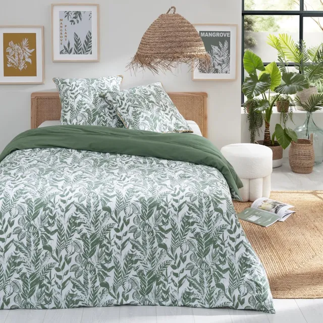 Levasseur Linge de lit Mangrove parure coton vert 260x240