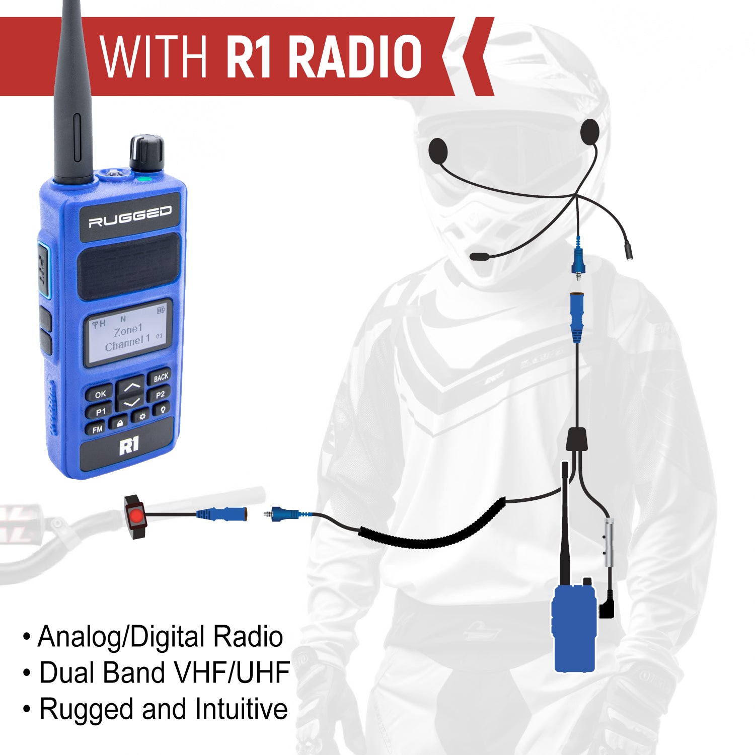 Rugged Air RACE Kit Intercom Moto Radio R1 + PTT