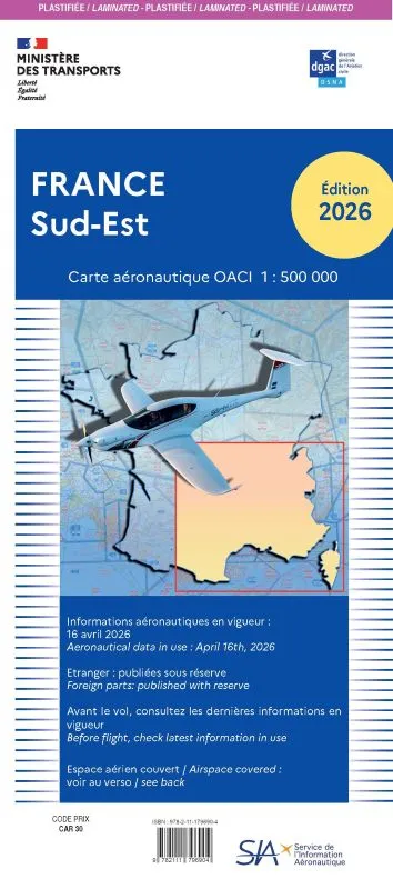 La Boutique du Pilote Cartographie Carte OACI Sud-Est 2026 plastifiée