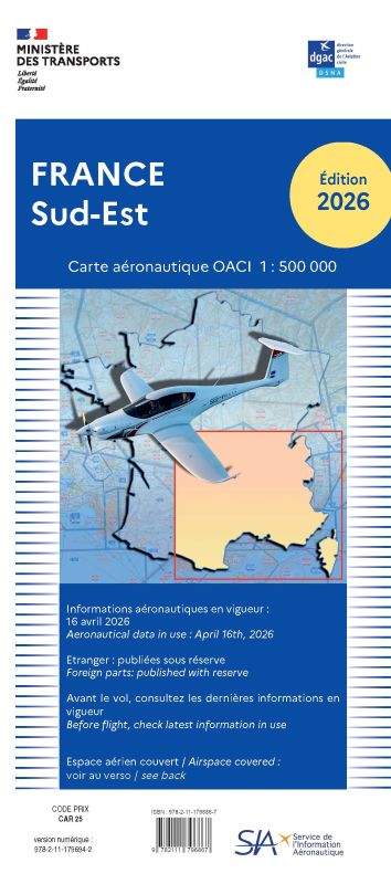 La Boutique du Pilote Carte OACI Sud/Est 2026 1/500 000 VFR
