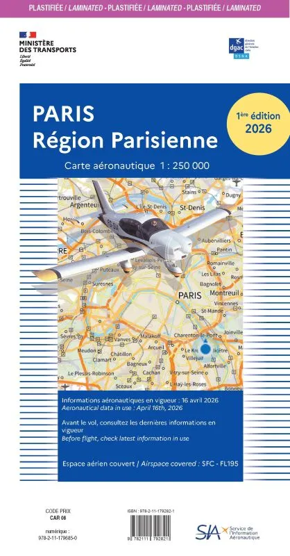 SIA Carte VFR Région Parisienne 2026 plastifiée 1/250 000