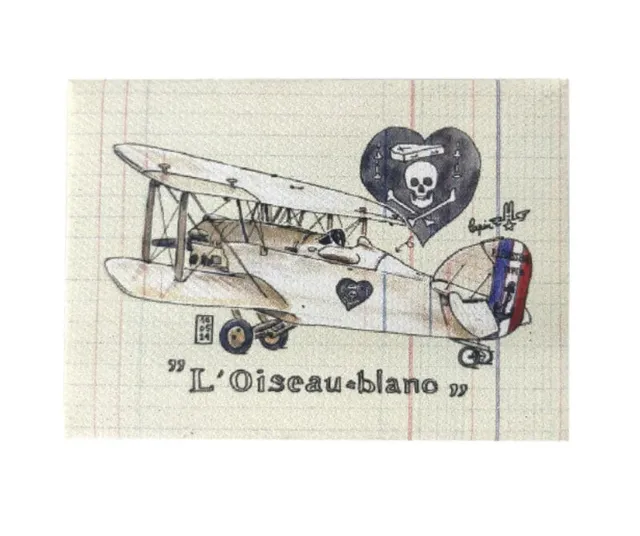 La Boutique du Pilote Lapin magnet canevas oiseau blanc 7x5 cm