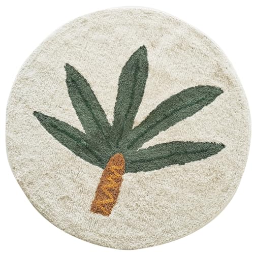 LEVASSEUR Kids tapis enfant rond coton palmier blanc 80x80cm