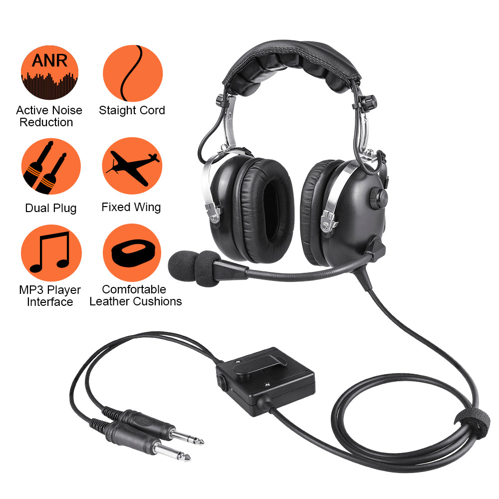 R Spider Aviation Headset ANR casque avion pilote cuir 52dB