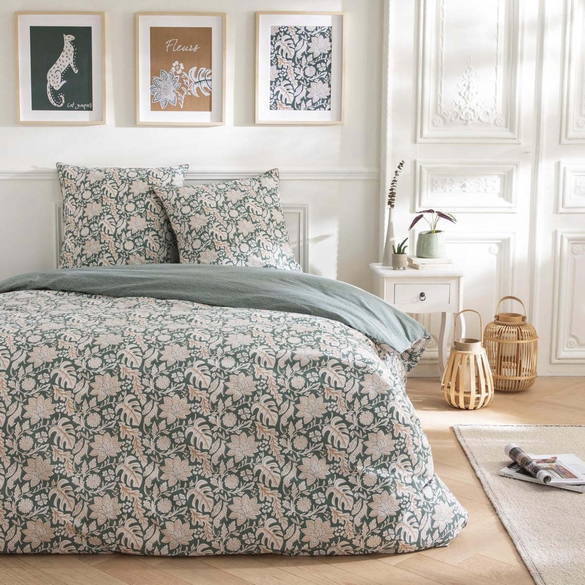 LEVASSEUR parure de lit coton vert 260x240cm floral