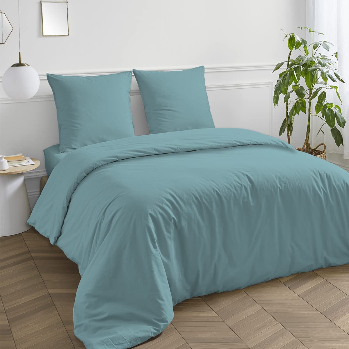 Levasseur Linge de lit Taie oreiller coton bleu 65x65cm