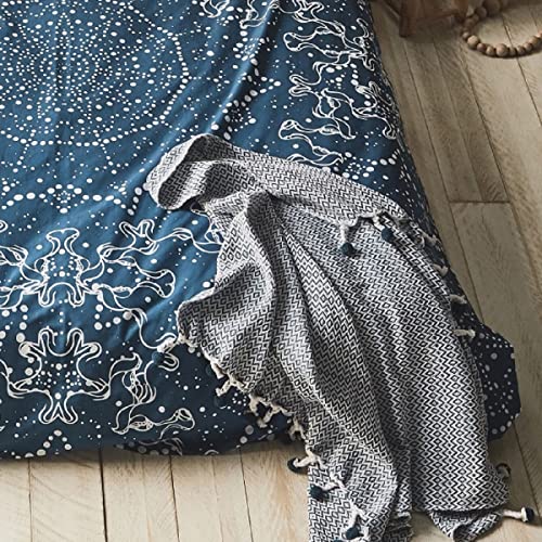 Levasseur Salon Chambre Plaid pompons pétrole 125x150cm