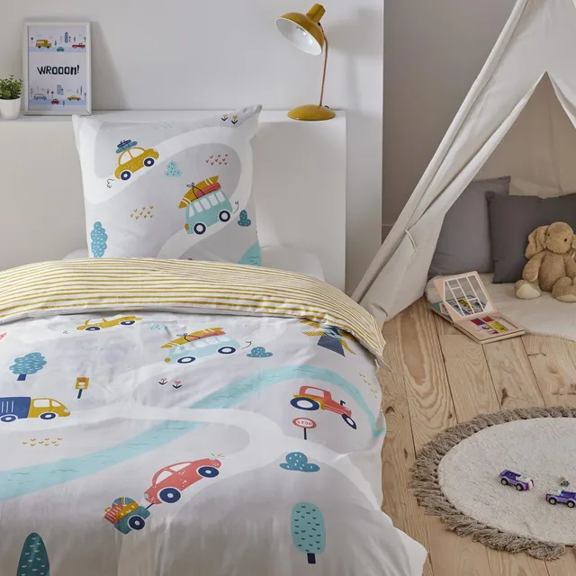 Future Home Kids Parure de Lit 140x200 Voiture Garçon Gris