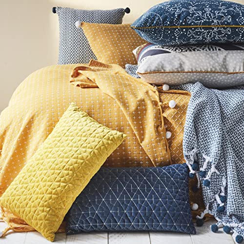 LEVASSEUR Salon & Chambre Holi Coussin pompons 40x40cm bleu