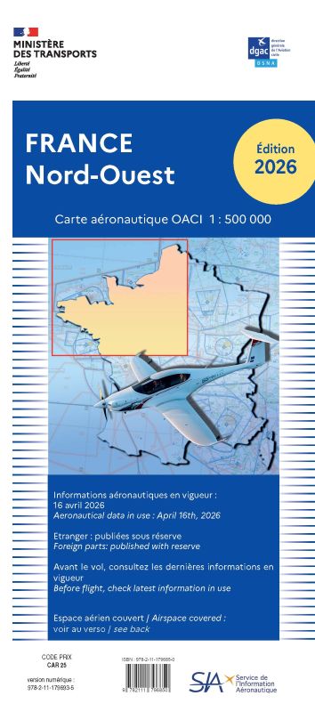 Carte OACI Nord-Ouest 2026 carte aéronautique 1/500 000