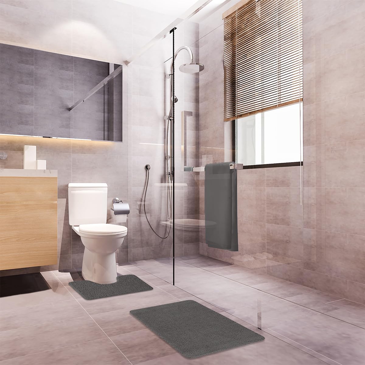 Levasseur Polynésie lot 2 tapis de bain anthracite 50x80 antidrap
