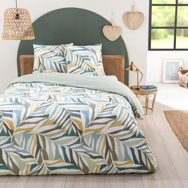 LEVASSEUR Linge de lit Leonce parure coton 260x240 vert 57 fils