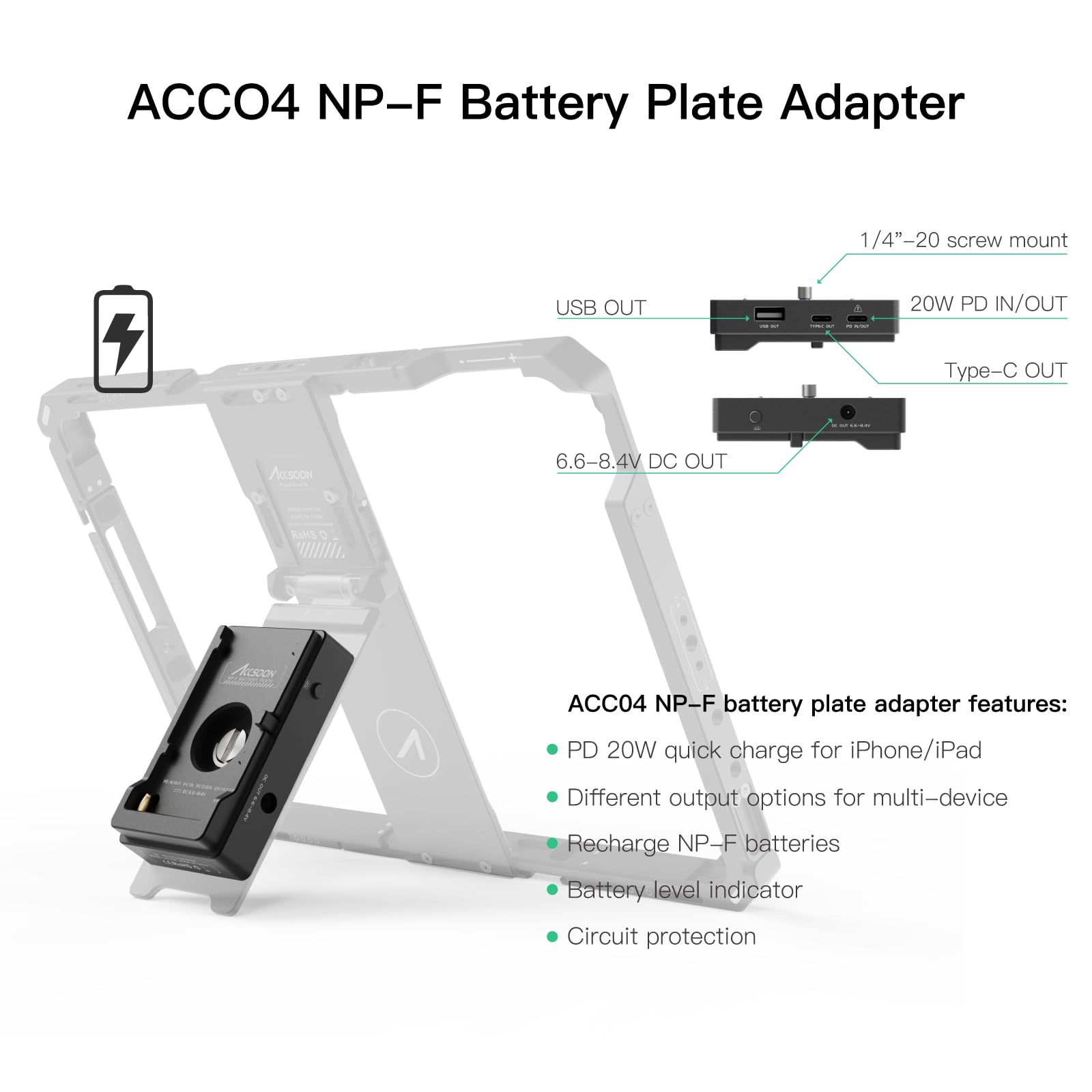 Accsoon PowerCage II cage iPad Pro Air avec plaque NP-F