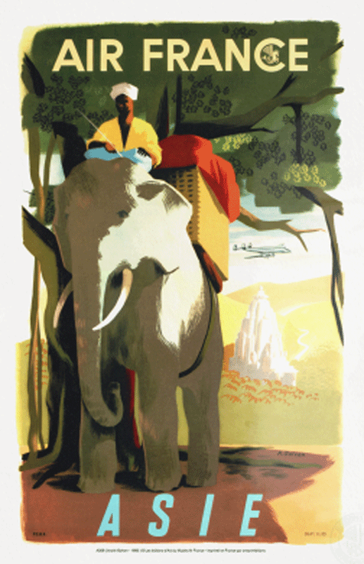Air France Asie affiche Golven 1950 patrimoine 63x100 cm déco