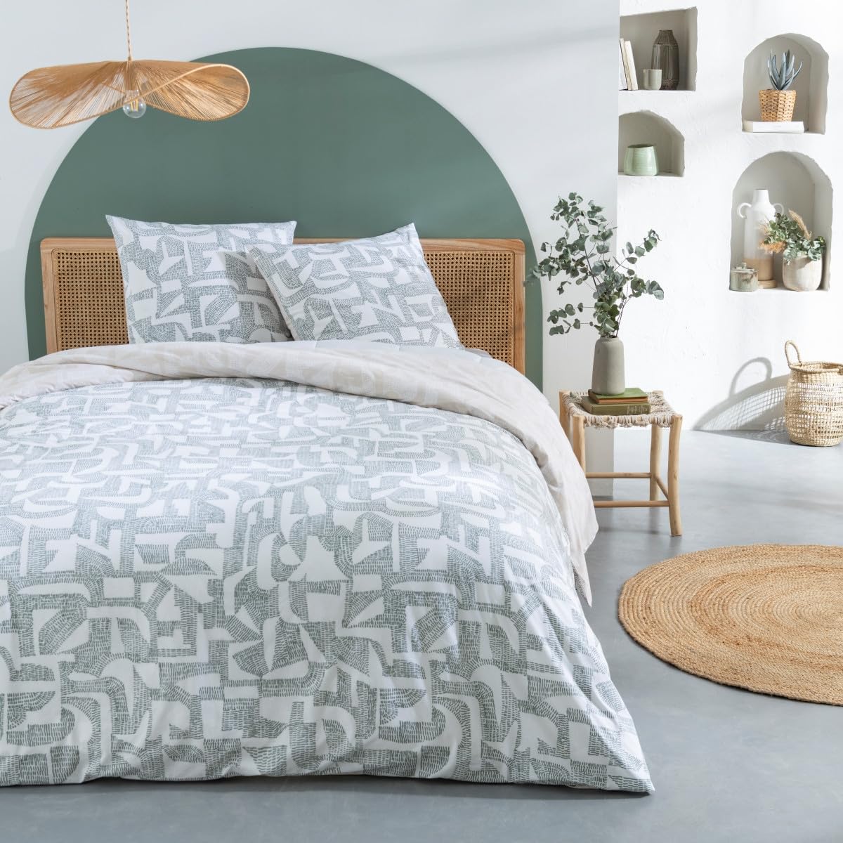 Levasseur Linge de lit Maya parure de lit coton vert 240x220