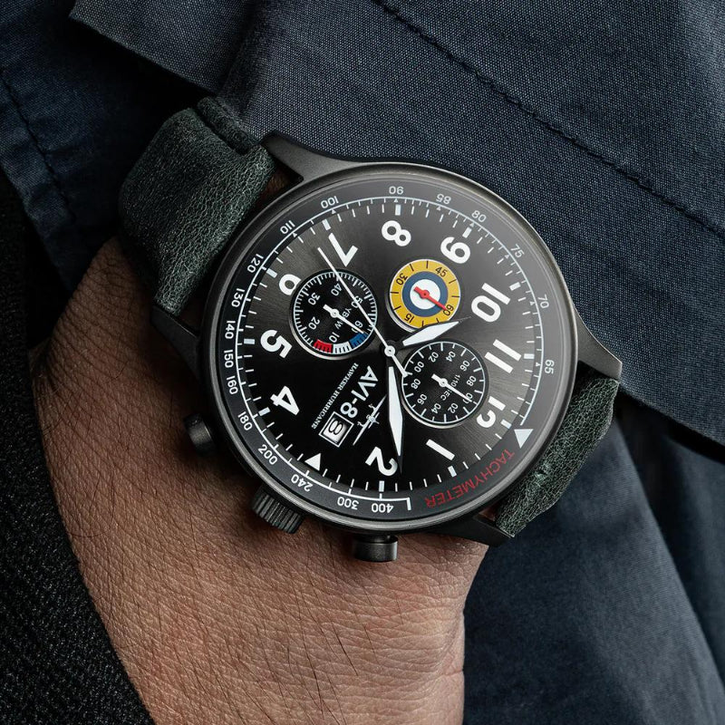 La Boutique du Pilote AVI-8 Hawker Hurricane montre pilote verte 43,5 mm