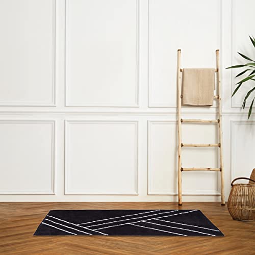 LEVASSEUR Neo Tapis de bain coton noir géométrique 60x120cm