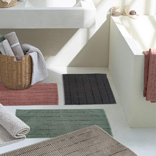 LEVASSEUR Stripy tapis de bain chenille sauge vert 50x70cm