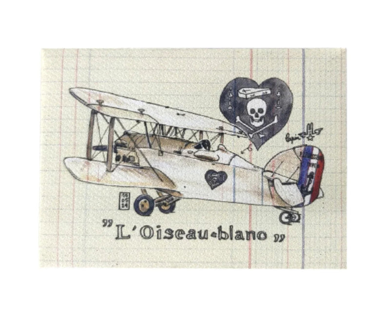 La Boutique du Pilote Lapin magnet canevas oiseau blanc 7x5 cm