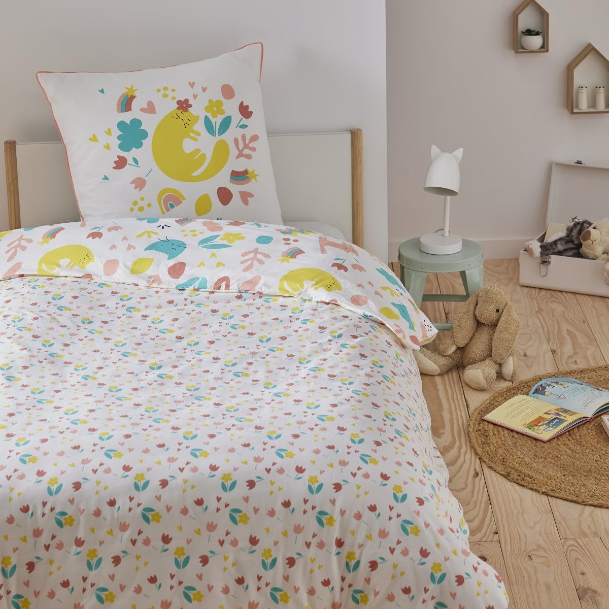 Future Home Kids Parure de Lit 140x200 Chat Fille Coton