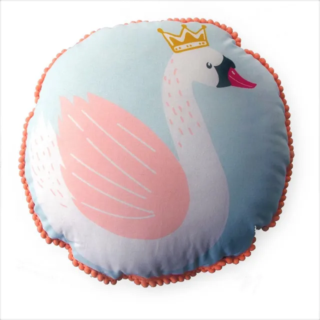 LEVASSEUR Kids coussin rond coton cygne bleu rose 35cm