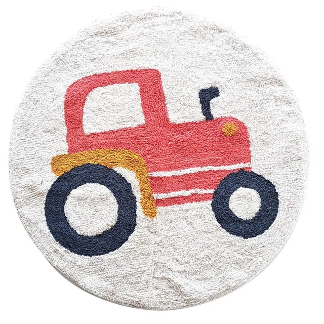 Levasseur Kids Tracteur tapis rond coton rouge 80x80