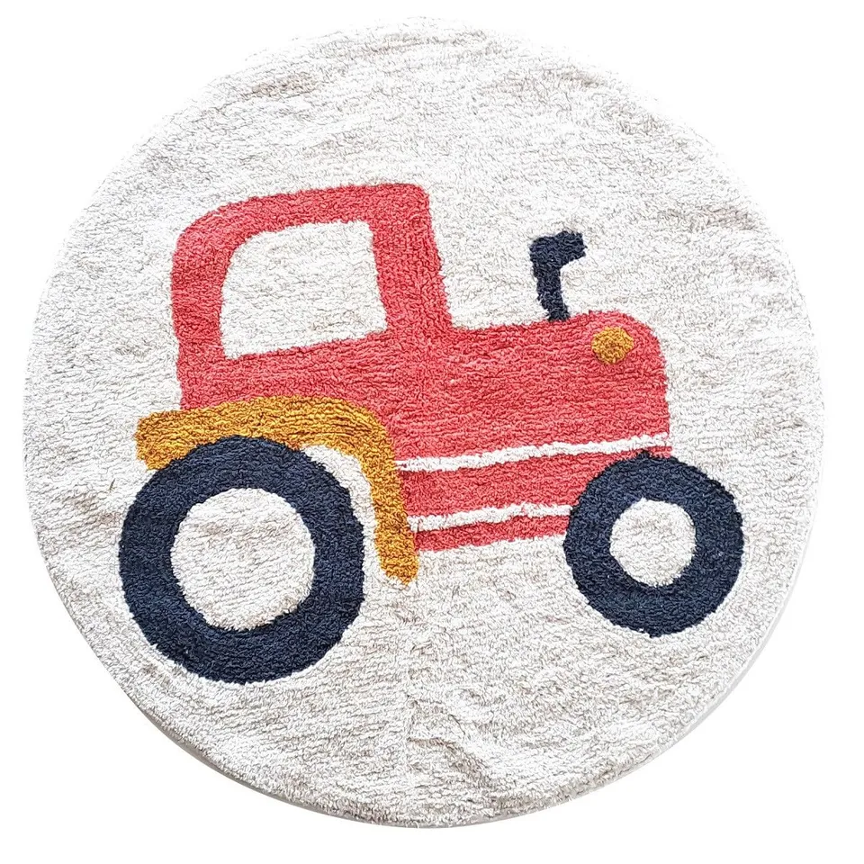 Levasseur Kids Tracteur tapis rond coton rouge 80x80